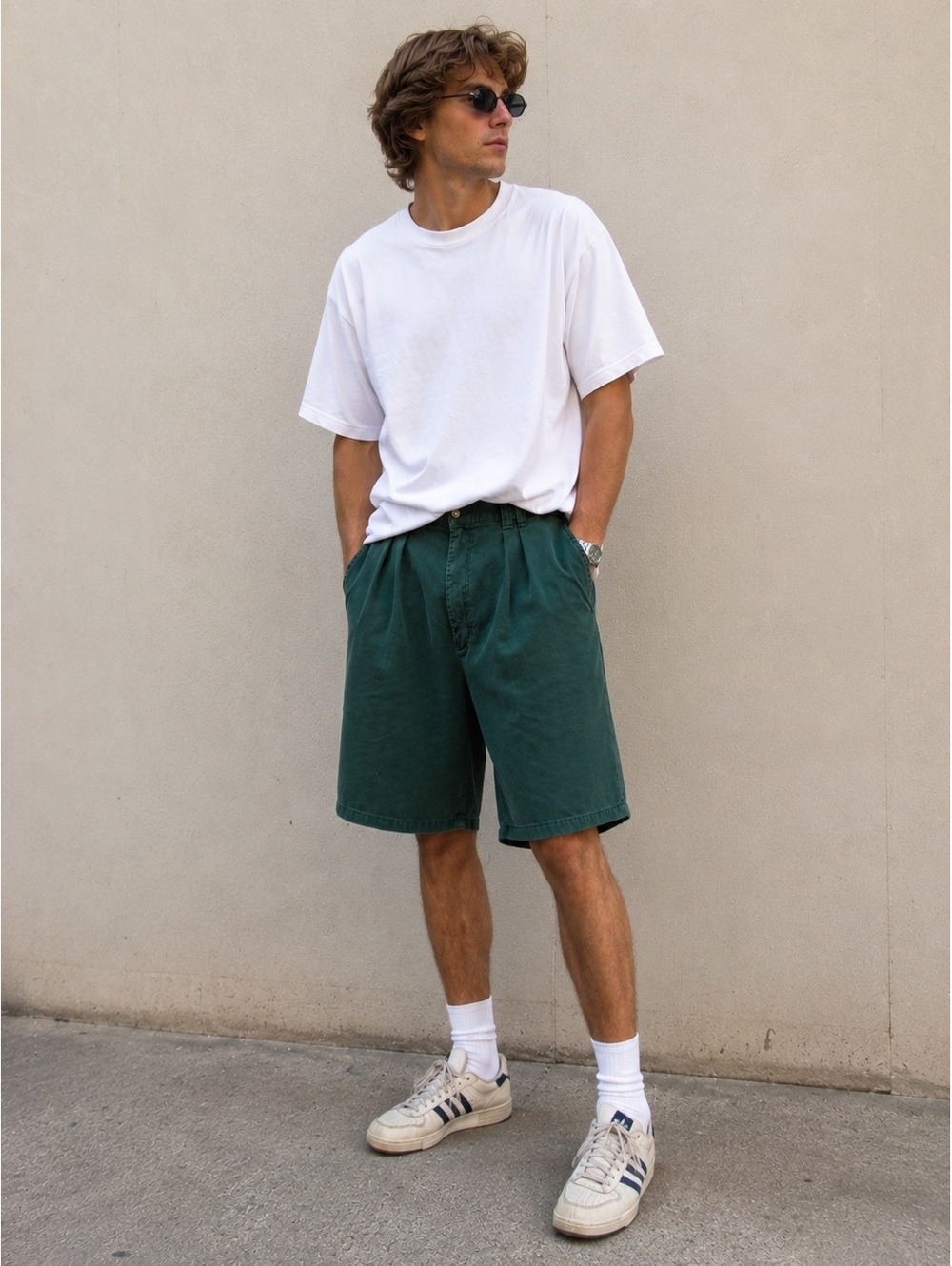 Vintage Merona 90s Pleated Chino Shorts Green Size 38